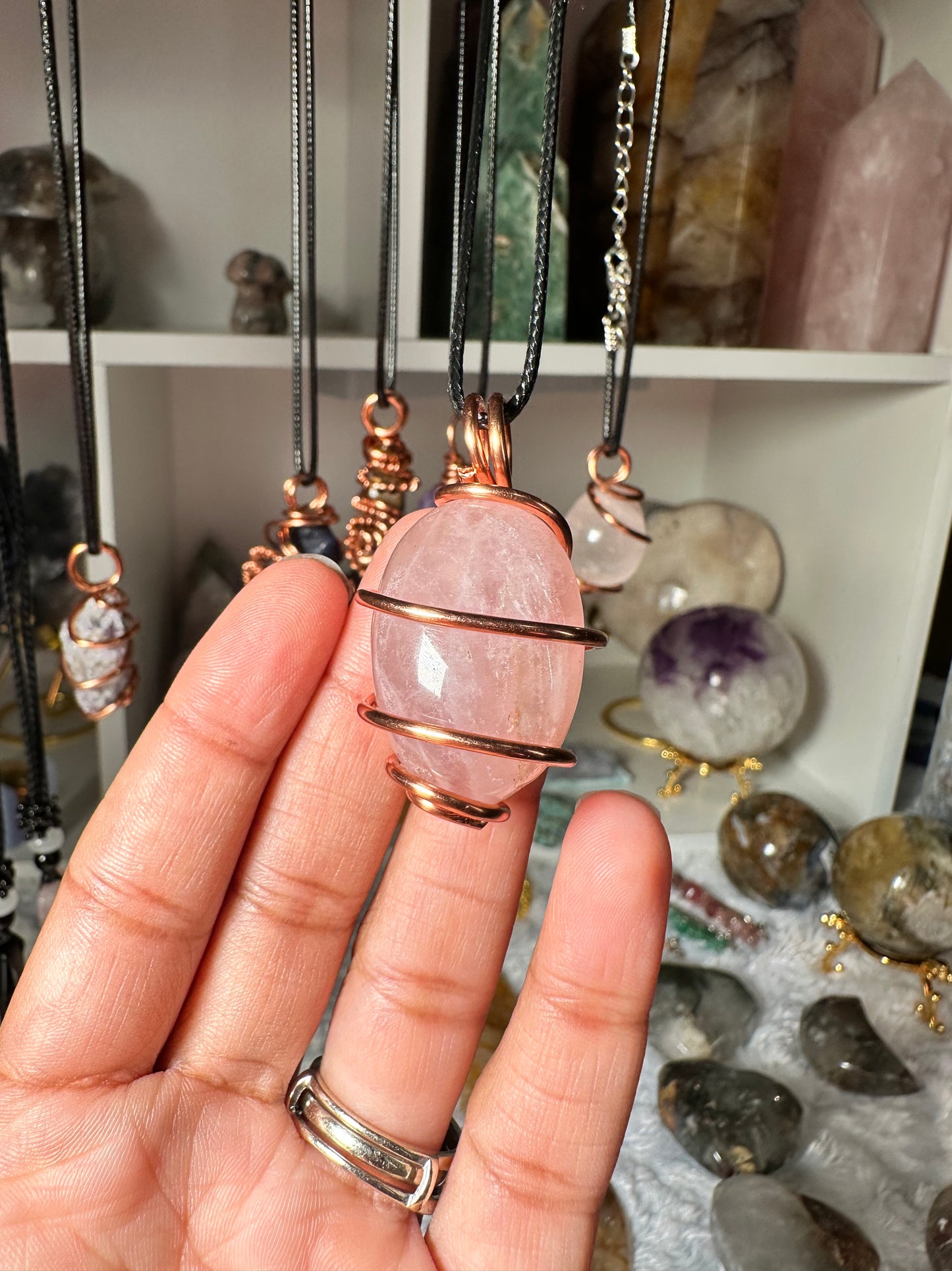 Copper Wrapped Rose Quartz Necklace