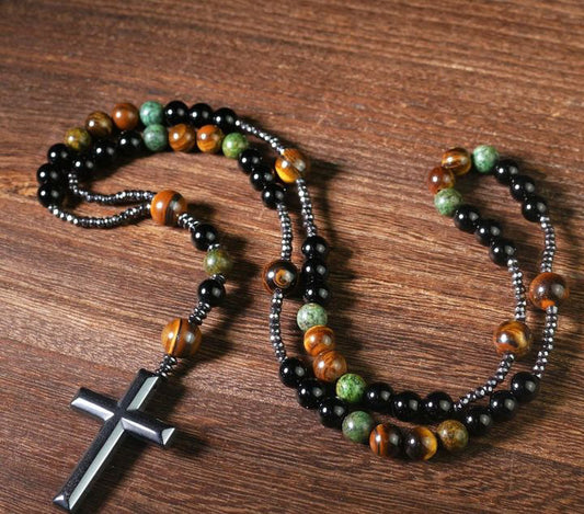 Golden Tigers Eye, Obsidian, Chrysoprase and Hematite Rosary