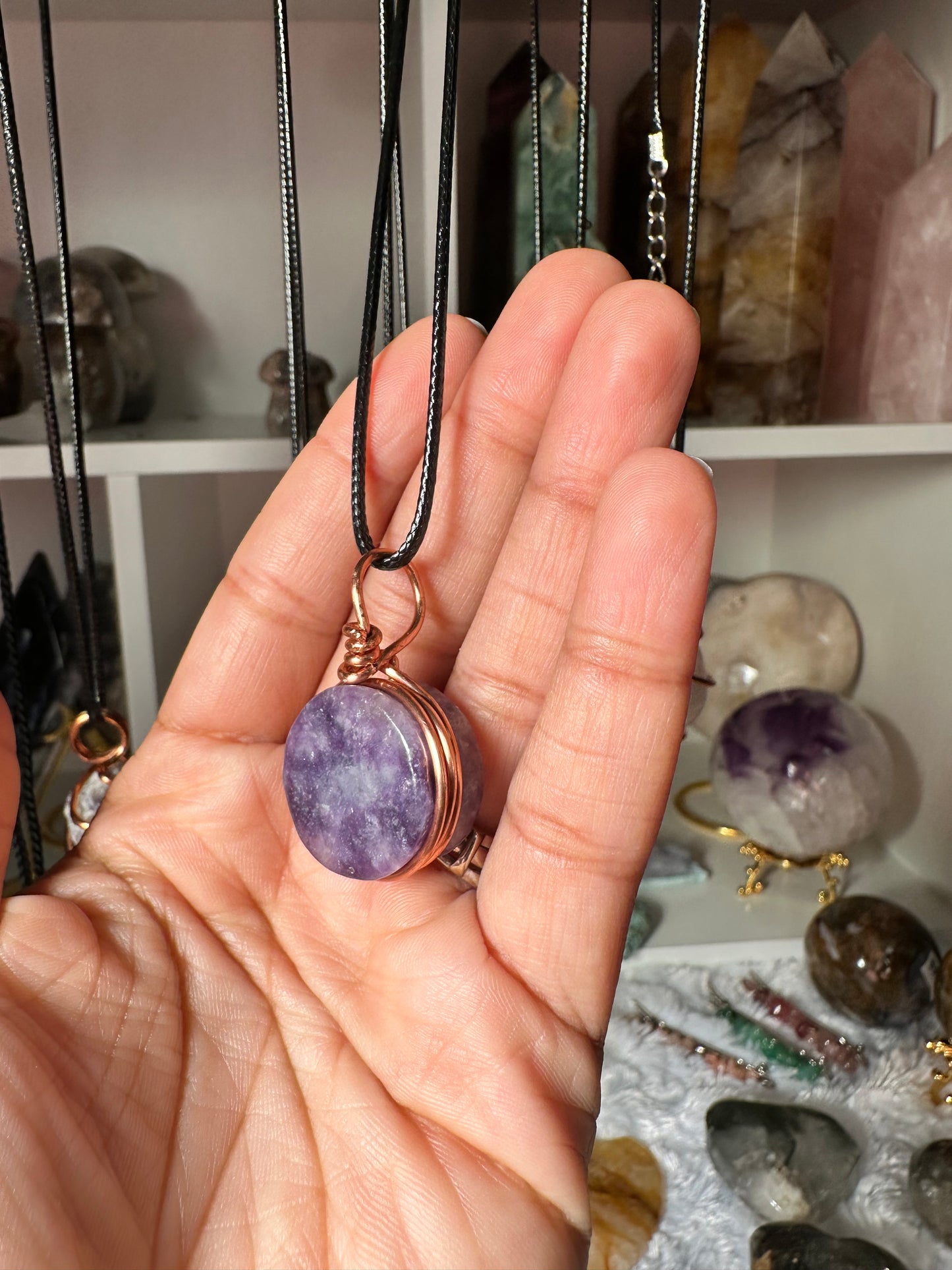 Lepidolite Copper Wrapped Necklace