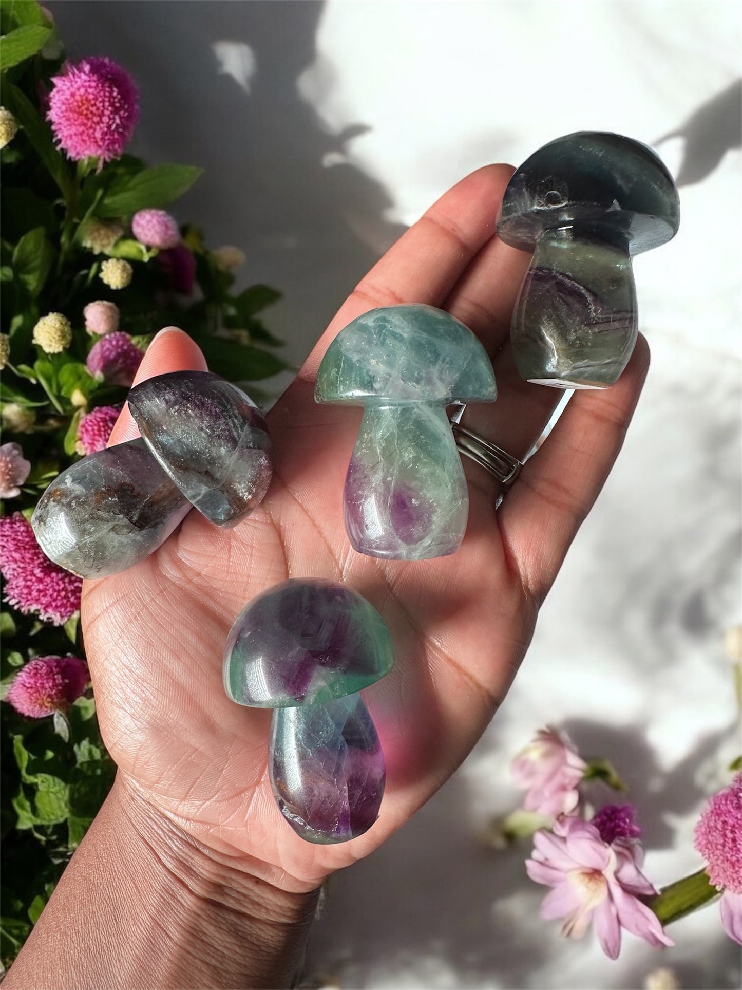 Rainbow Fluorite Mushroom Carving